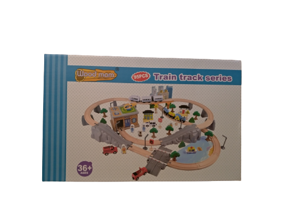 Set Mare Circuit de Tren din lemn, cu locomotiva electrica si o multime de detalii de jucat in tot orasul, 95 piese, Wood Mom [14]