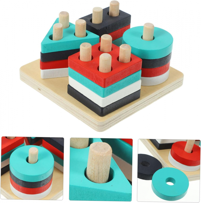 Sortator din lemn, 4 forme geometrice, 17 piese, Montessori, 3 ani+, EduJucarii [4]