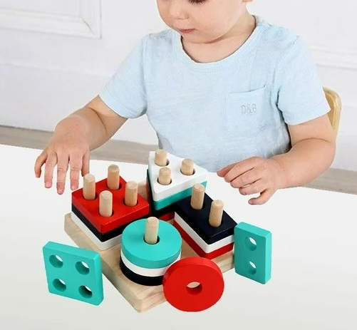 Sortator din lemn, 4 forme geometrice, 17 piese, Montessori, 3 ani+, EduJucarii [13]