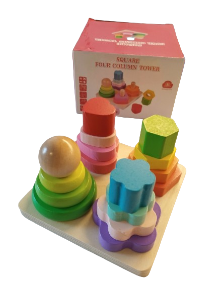 Set 4 coloane sortatoare tip turn, Montessori, lemn, 17 piese, Montessori, 3 ani+, EduJucarii [7]