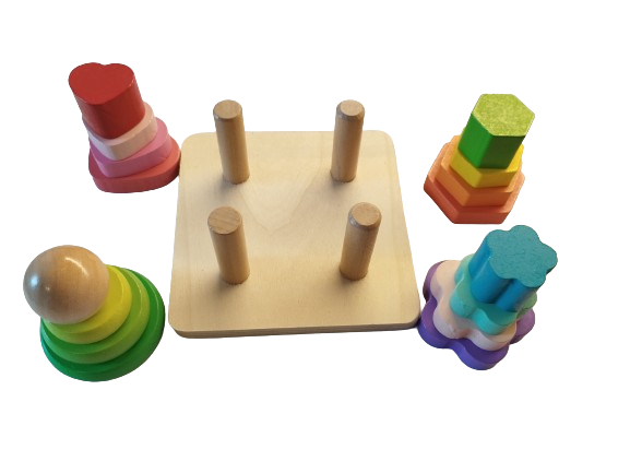 Set 4 coloane sortatoare tip turn, Montessori, lemn, 17 piese, Montessori, 3 ani+, EduJucarii [5]