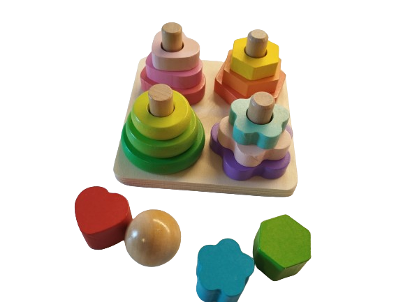 Set 4 coloane sortatoare tip turn, Montessori, lemn, 17 piese, Montessori, 3 ani+, EduJucarii [6]