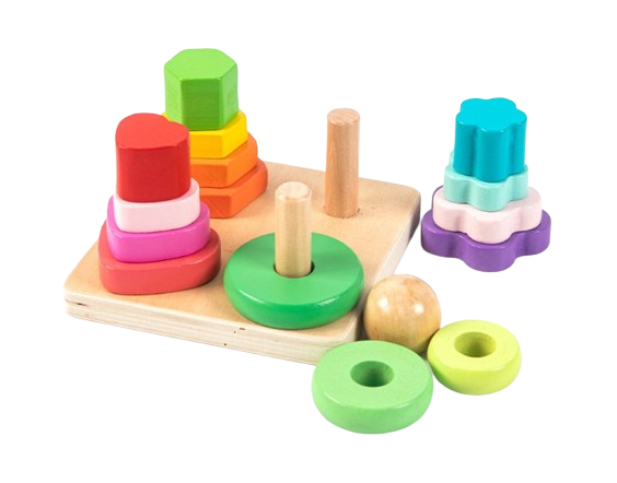Set 4 coloane sortatoare tip turn, Montessori, lemn, 17 piese, Montessori, 3 ani+, EduJucarii [3]