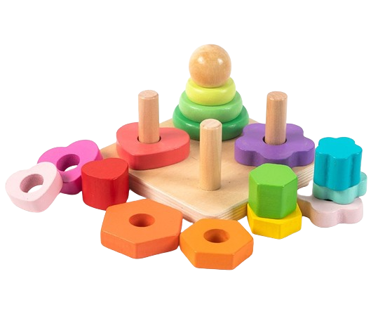 Set 4 coloane sortatoare tip turn, Montessori, lemn, 17 piese, Montessori, 3 ani+, EduJucarii [2]