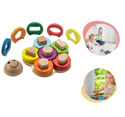 Sortator educativ din lemn, Floare, forme geometrice, Montessori, 3 ani+, EduJucarii [4]