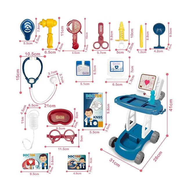 Stand de doctor cu monitor ECG si 16 accesorii, set doctor, ecran cu sunete si lumini, sistem de recirculare apa, culoare albastru [2]