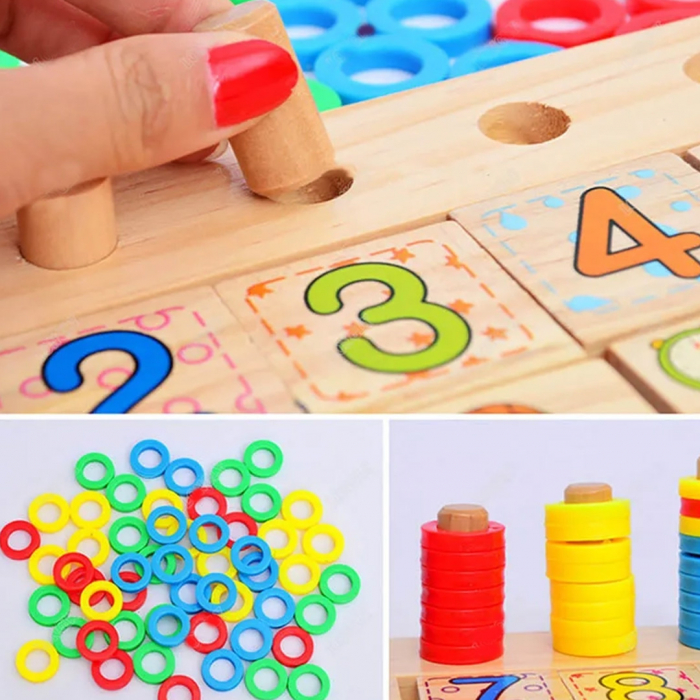 Taba multifunctionala tip Montessori din lemn, Logaritmic Board cu cercuri multicolore pt cantitate, numere si operatiuni matematice [6]