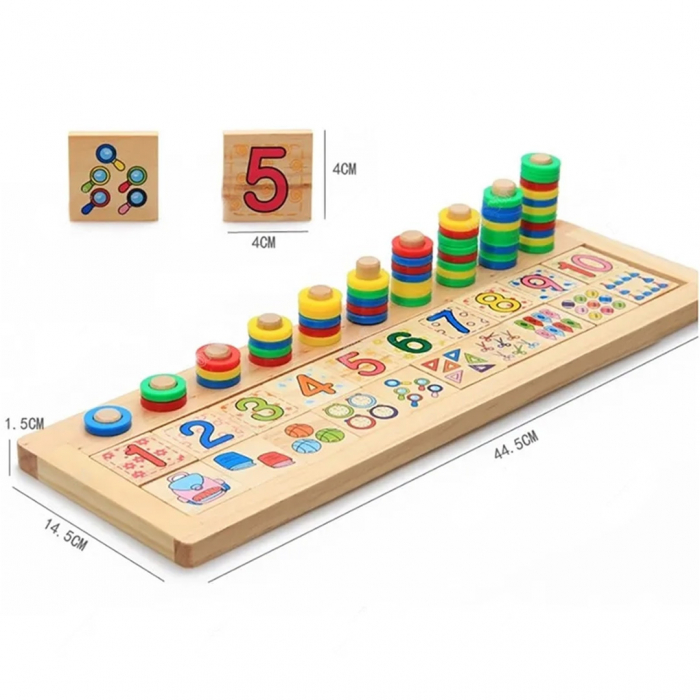 Taba multifunctionala tip Montessori din lemn, Logaritmic Board cu cercuri multicolore pt cantitate, numere si operatiuni matematice [7]
