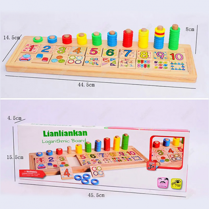 Taba multifunctionala tip Montessori din lemn, Logaritmic Board cu cercuri multicolore pt cantitate, numere si operatiuni matematice [3]