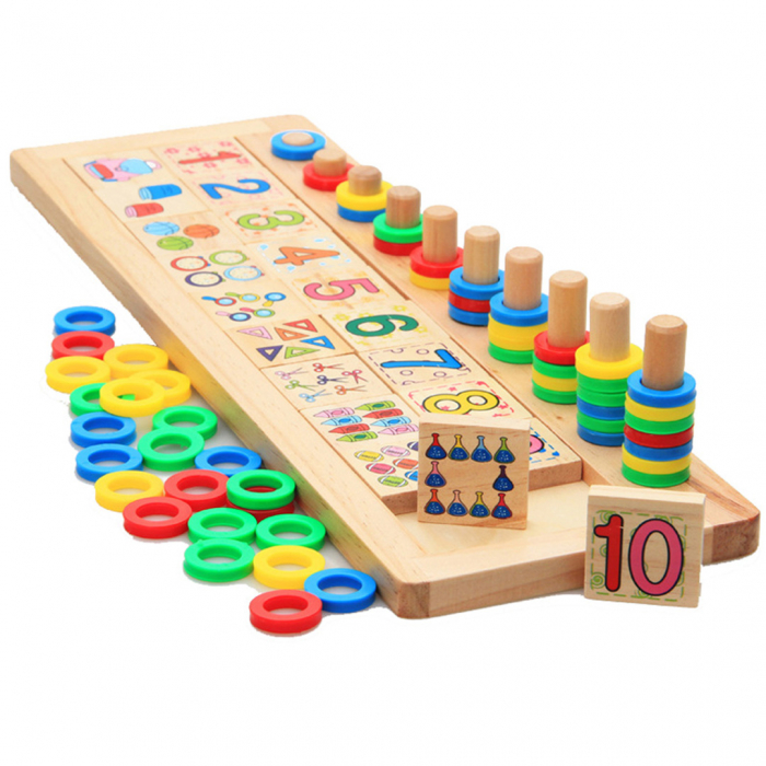 Taba multifunctionala tip Montessori din lemn, Logaritmic Board cu cercuri multicolore pt cantitate, numere si operatiuni matematice [5]