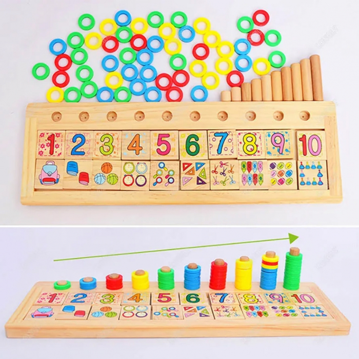 Taba multifunctionala tip Montessori din lemn, Logaritmic Board cu cercuri multicolore pt cantitate, numere si operatiuni matematice [2]