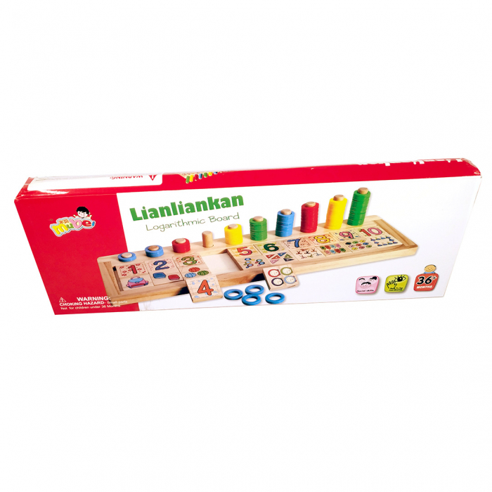 Taba multifunctionala tip Montessori din lemn, Logaritmic Board cu cercuri multicolore pt cantitate, numere si operatiuni matematice [8]