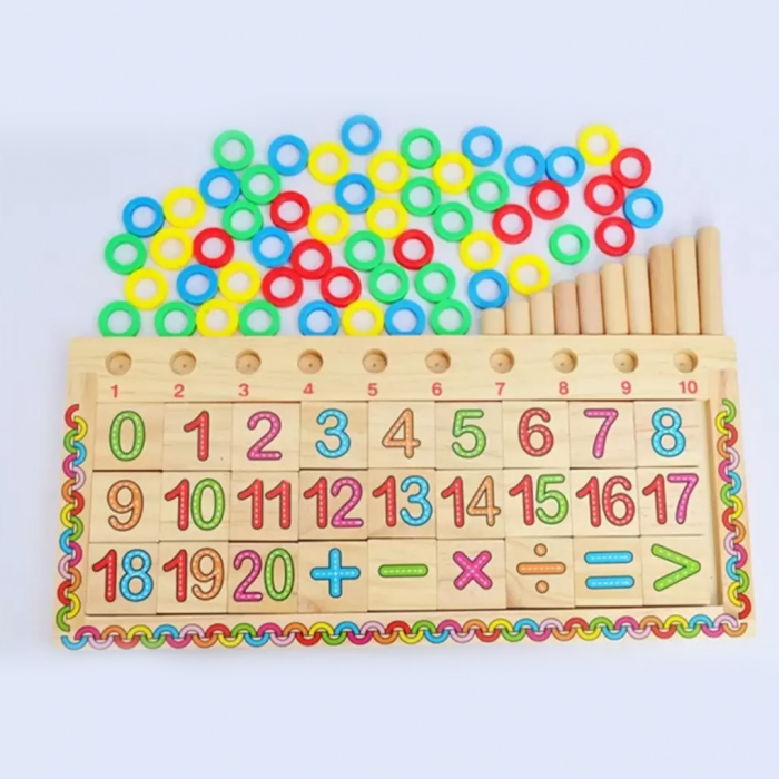 Taba multifunctionala tip Montessori din lemn, teaching logarithm cu cercuri multicolore pt cantitate, numere si operatiuni matematice [6]