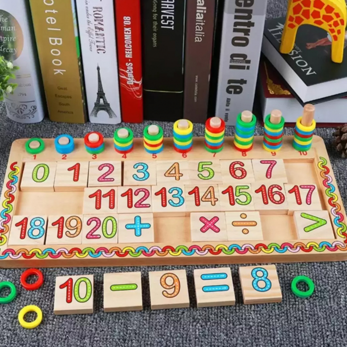 Taba multifunctionala tip Montessori din lemn, teaching logarithm cu cercuri multicolore pt cantitate, numere si operatiuni matematice [3]