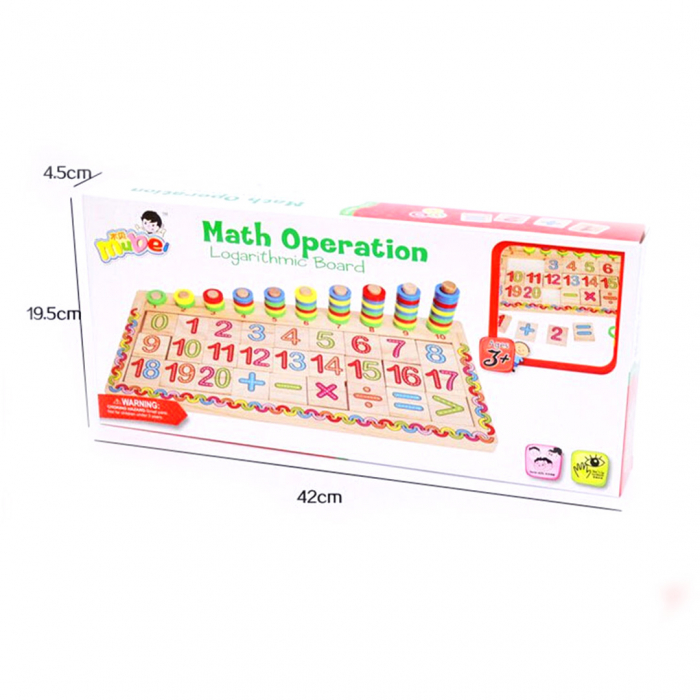 Taba multifunctionala tip Montessori din lemn, teaching logarithm cu cercuri multicolore pt cantitate, numere si operatiuni matematice [5]