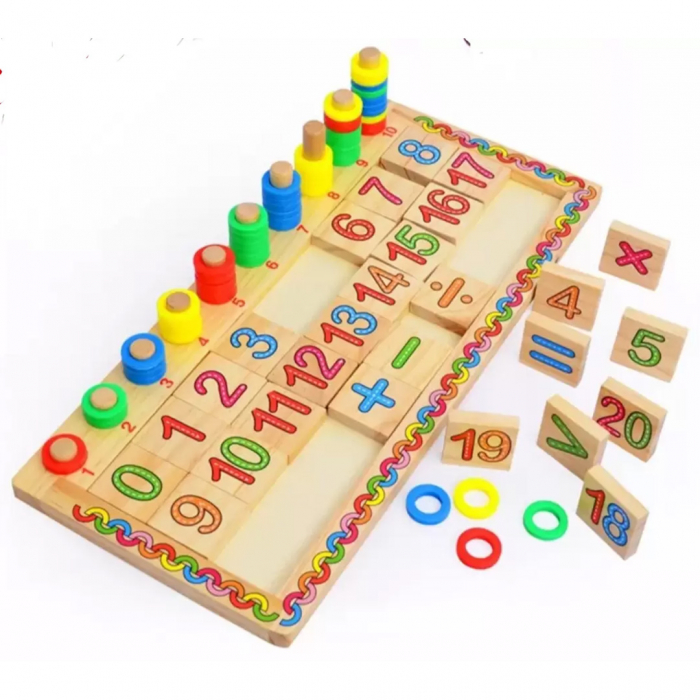 Taba multifunctionala tip Montessori din lemn, teaching logarithm cu cercuri multicolore pt cantitate, numere si operatiuni matematice [2]