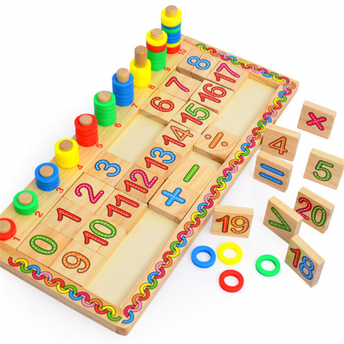 Taba multifunctionala tip Montessori din lemn, teaching logarithm cu cercuri multicolore pt cantitate, numere si operatiuni matematice [1]