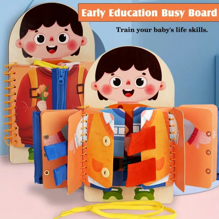 Tabla educationala de antrenament pentru abilitati practice de viata, lemn,  Educatie Montessori, portabila, Jucarie Senzoriala, 3 ani+,  Edujucarii [10]