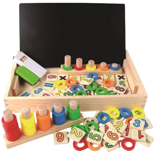 Tabla educativa cu 2 fete din lemn, Joc matematic pentru invatararea numerelor si operatiilor matematice, calculeaza, deseneaza si asociaza cercurile, 3 ani+ [6]