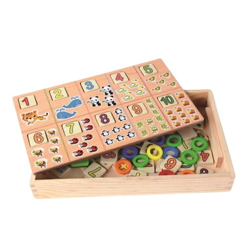 Tabla educativa cu 2 fete din lemn, Joc matematic pentru invatararea numerelor si operatiilor matematice, calculeaza, deseneaza si asociaza cercurile, 3 ani+ [5]