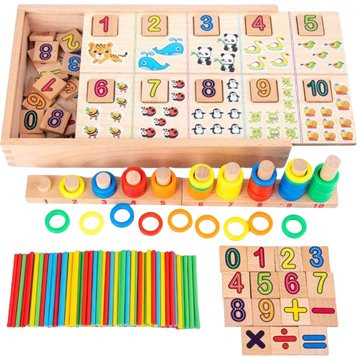 Tabla educativa cu 2 fete din lemn, Joc matematic pentru invatararea numerelor si operatiilor matematice, calculeaza, deseneaza si asociaza cercurile, 3 ani+ [2]