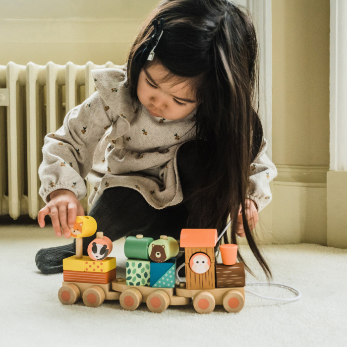 Trenulet din lemn cu forme si animale, Orange Tree Toys [4]