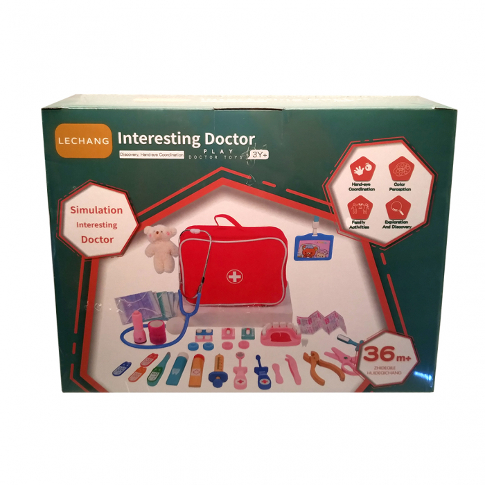 Trusa medicala de jucarie, set din lemn, 20 accesorii, Jucarie Interactiva, kit complet, Interesting Doctor, 3 ani - Lechang [2]