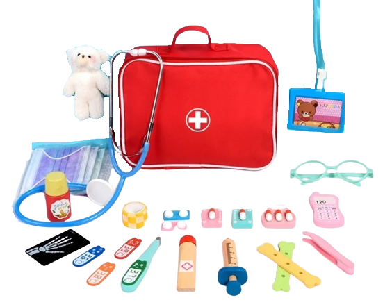 Trusa medicala de jucarie, set din lemn, 20 accesorii, Jucarie Interactiva, kit complet, Interesting Doctor, 3 ani - Lechang [1]