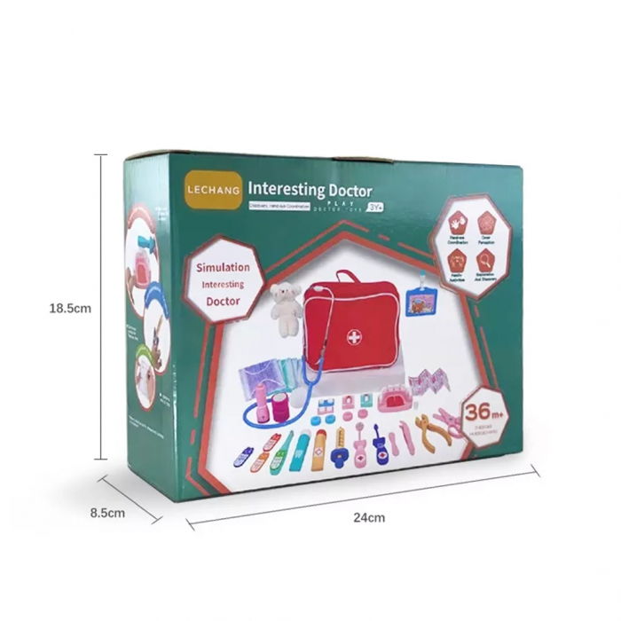 Trusa medicala de jucarie, set din lemn, 20 accesorii, Jucarie Interactiva, kit complet, Interesting Doctor, 3 ani - Lechang [6]