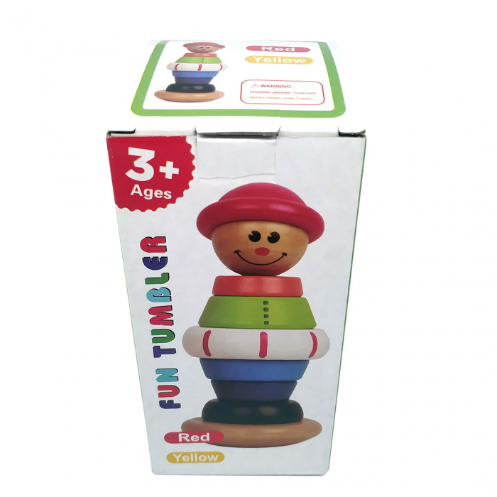 Turn din cercuri de stivuit pentru educatia timpurie montessori, lemn, Clovn, 18 cm, 3 ani [6]