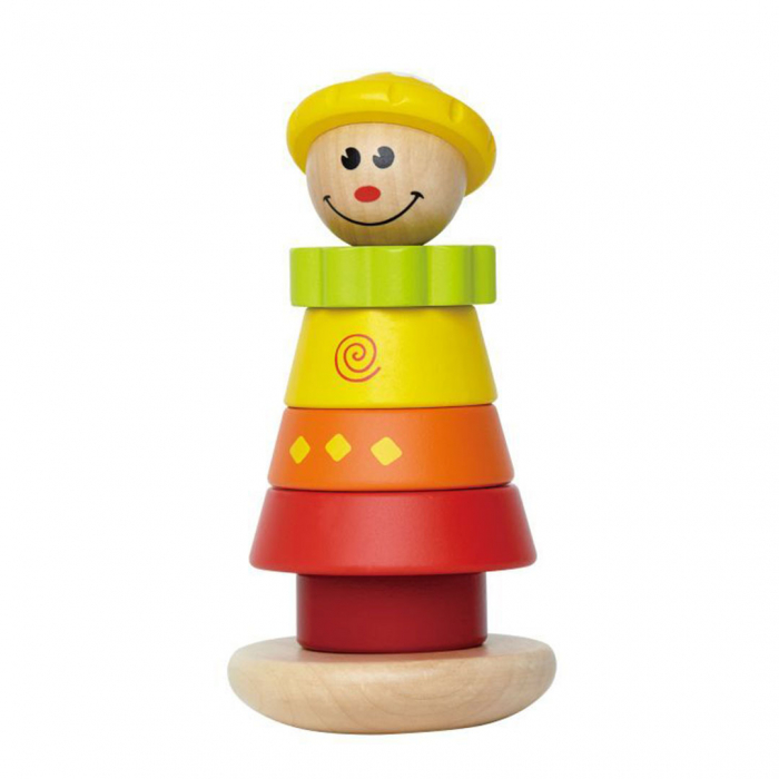 Turn din cercuri de stivuit pentru educatia timpurie montessori, lemn, Clovn, 18 cm, 3 ani [1]