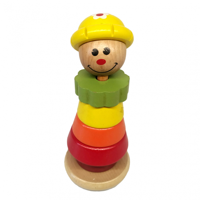 Turn din cercuri de stivuit pentru educatia timpurie montessori, lemn, Clovn, 18 cm, 3 ani [4]