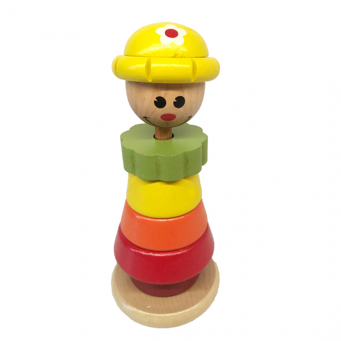 Turn din cercuri de stivuit pentru educatia timpurie montessori, lemn, Clovn, 18 cm, 3 ani [5]