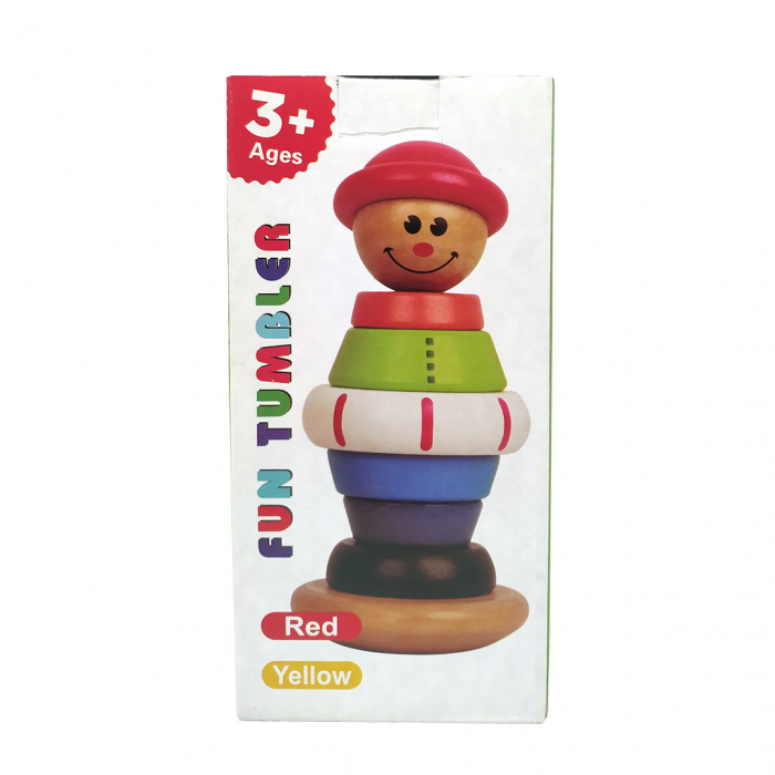 Turn din cercuri de stivuit pentru educatia timpurie montessori, lemn, Clovn, 18 cm, 3 ani [3]
