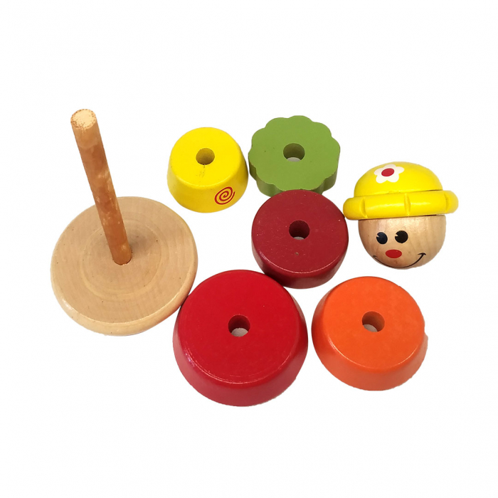 Turn din cercuri de stivuit pentru educatia timpurie montessori, lemn, Clovn, 18 cm, 3 ani [2]
