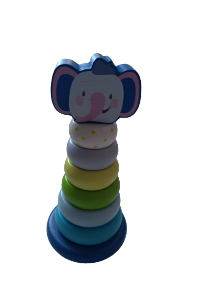 Turn din Cercuri de Stivuit pentru Educația Timpurie Montessori, Lemn, Elefant, 16 cm, 1 an [3]