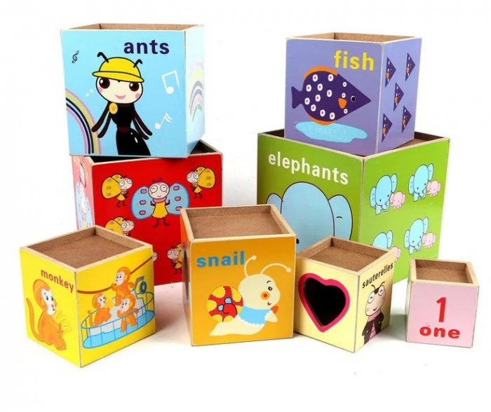 Turn Montessori din lemn cu 8 cuburi, cifre, animale, forme geometrice, EduJucarii, 3 ani+ [2]