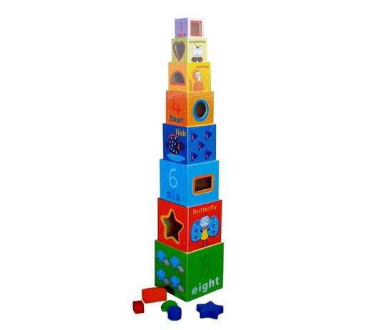 Turn Montessori din lemn cu 8 cuburi, cifre, animale, forme geometrice, EduJucarii, 3 ani+ [1]
