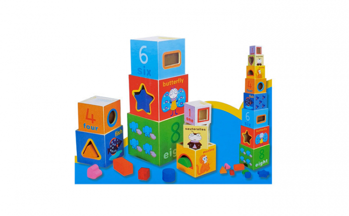 Turn Montessori din lemn cu 8 cuburi, cifre, animale, forme geometrice, EduJucarii, 3 ani+ [3]