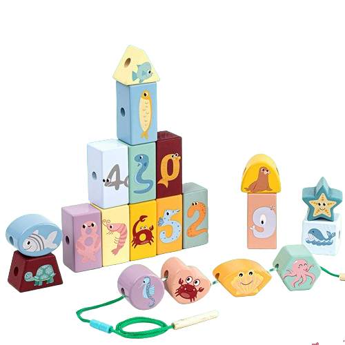 Cuburi Lemn pentru Construit si Snuruit, Montessori, 1 an+ [4]