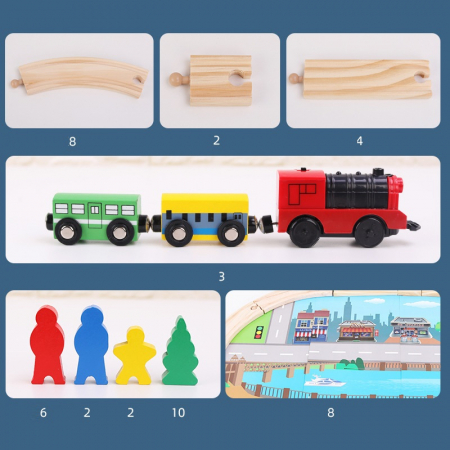 Trenulet electric cu vagoane, oras si copaci, Montessori, 45 piese, 3 ani+, EduJucarii [8]