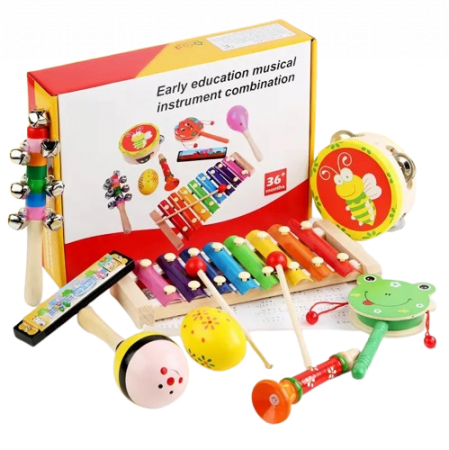 Set Instrumente Muzicale din Lemn pentru Copii, 8 Piese Educaționale, 3 ani+, Edujucarii [3]