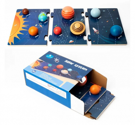 Puzzle - Puzzle 3D Sistemul Solar, Jucarie Educationala, Lemn, Montessori, 3 ani+, EduJucarii