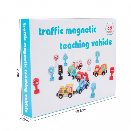 Set interactiv cu vehicule de interventie si indicatoare rutiere, trenulet magnetic si semne rutiere, Traffic Magnetic Teaching Vehicle, 15 piese, 3 ani+, EduJucarii [7]