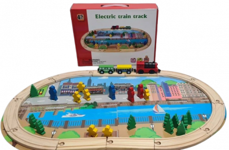 Trenulet electric cu vagoane, oras si copaci, Montessori, 45 piese, 3 ani+, EduJucarii [1]