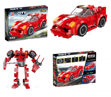 Jucarii de rol - Set de constructie, Masinuta tranformabila in Robot, Gray Racing Car