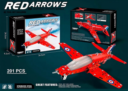 Kit constructie avion metalic Red Arrows, 201 piese, 8 ani+, EduJucarii [7]