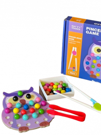 Joc educativ Montessori din lemn, Pincer Bead Game, Bufnita, pentru memorie, potrivire si sortare, 3 ani +, EduJucarii [7]