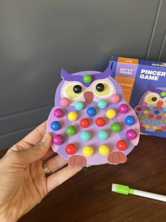 Joc educativ Montessori din lemn, Pincer Bead Game, Bufnita, pentru memorie, potrivire si sortare, 3 ani +, EduJucarii [3]