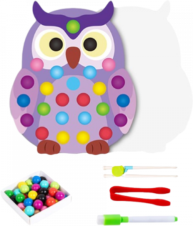 Joc educativ Montessori din lemn, Pincer Bead Game, Bufnita, pentru memorie, potrivire si sortare, 3 ani +, EduJucarii [1]